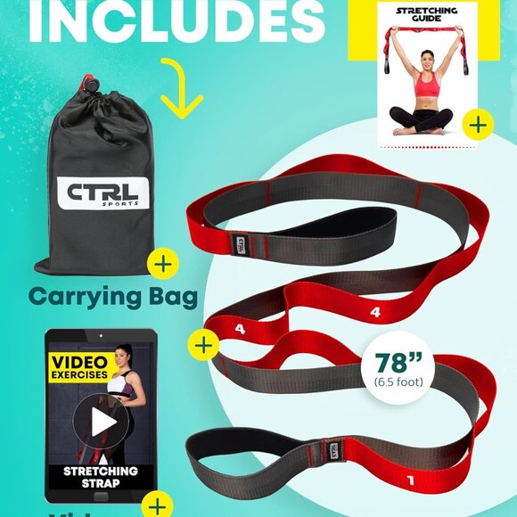 Stretching Strap with Loops - Non Elastic Stretch Band for Physical Therapy, Yog - Picture 2 of 9